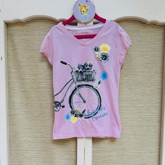 Justice T-Shirt Puppy Flowers Glitter Bike Tee Cute Saying Friends Forever - Picture 2 of 4